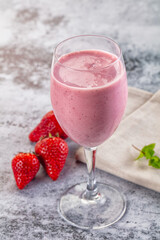 Strawberry smoothie milk shake glass
