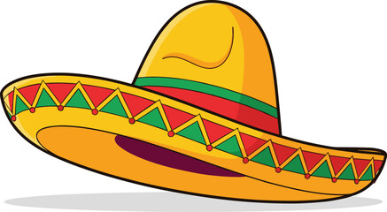 Traditional Mexican sombrero hat with colorful zigzag pattern and festive design, vector illustration for culture, celebration, and heritage themes