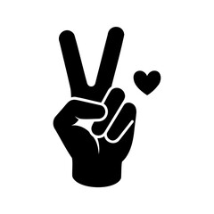 Peace Hand Gesture with Heart Vector Icon