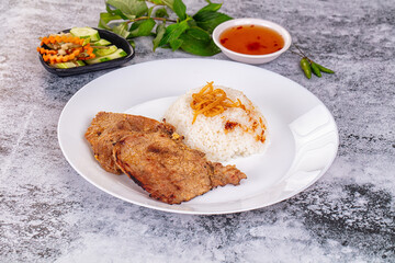 Roasted pork steak with rice