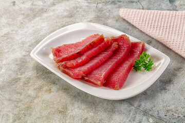 Raw red tuna sashimi slices