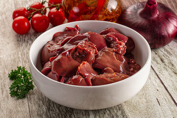 Raw chicken liver in the plate
