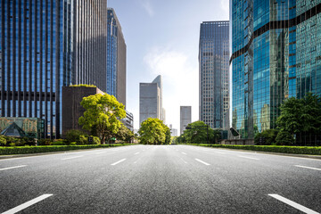 Modern Urban Landscape with Clear Road and Skyscrapers