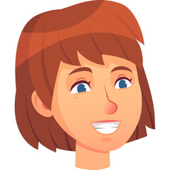 Cartoon Portrait Of A Young Person With Short Brown Hair Blue Eyes Smiling Joyfully With A Transparent Background