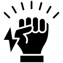 Solid Black Power Fist Icon With Lightning And Energy Lines