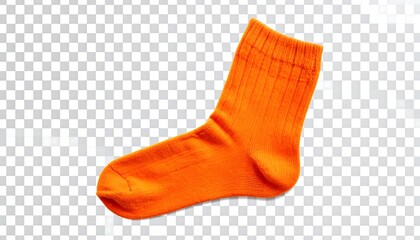 Orange sock, ribbed texture, transparent background