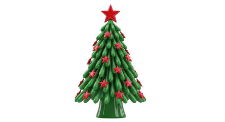 Isolated glossy Christmas tree with star decoration, festive holiday design element