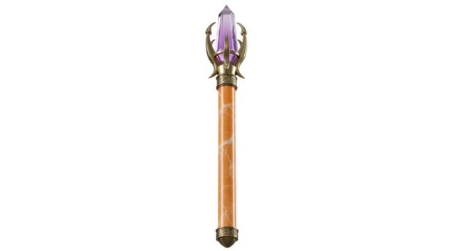 Isolated fantasy magic staff with crystal and intricate details for wizards or royalty
