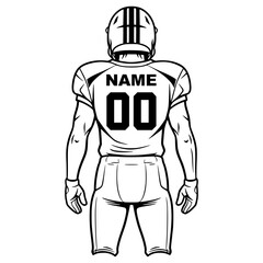 American Football Player Back View Line Art Template, Customizable Jersey and Number, Sport © VisuaLabArt
