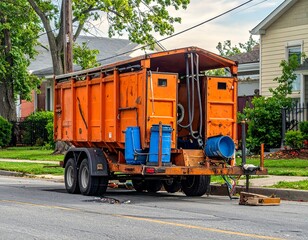 Orange utility trailer parked on street