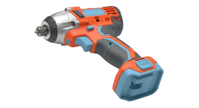 Isolated power impact wrench tool with battery, cordless electric driver for construction work - Powered by Adobe