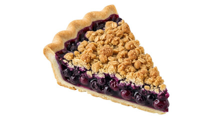 Isolated Slice of Blueberry Crumble Pie Dessert, Sweet Pastry with Fluted Crust & Topping Crumbs