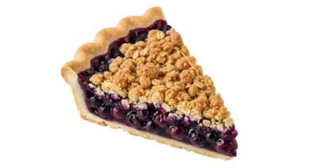 Isolated Slice of Blueberry Crumble Pie Dessert, Sweet Pastry with Fluted Crust & Topping Crumbs