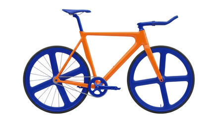 Isolated Bicycle with bright blue and orange color scheme, modern minimalistic design style