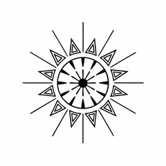 Geometric solar wheel with aligned triangular rays and radial symmetry in minimal black design