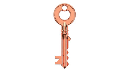 Isolated shiny metallic bronze key, vintage style, security, safety, lock and unlock symbol