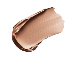 Textured cosmetics swatch, milk coffee brown color. Close-up of thick cream with full coverage effect. Isolated element with clear even edge on transparent background