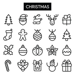 Minimal Christmas Line Icons Set – Holiday Symbols and Winter Elements
