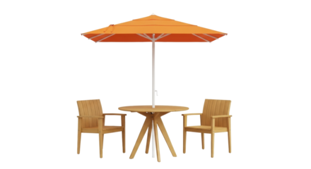 Isolated outdoor patio set including table, two chairs, and an umbrella for backyard relaxation