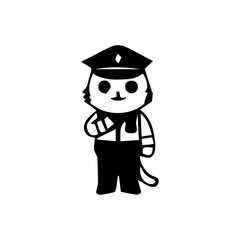 Illustration of a cute traffic police cartoon character in various poses and activities, such as giving hand signals, directing traffic, stopping vehicles, and standing next to a police motorcycle. Ch