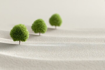 Green trees planted desert sand showing environmental transformation