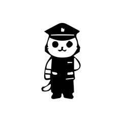 Illustration of a cute traffic police cartoon character in various poses and activities, such as giving hand signals, directing traffic, stopping vehicles, and standing next to a police motorcycle. Ch