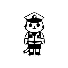 Illustration of a cute traffic police cartoon character in various poses and activities, such as giving hand signals, directing traffic, stopping vehicles, and standing next to a police motorcycle. Ch