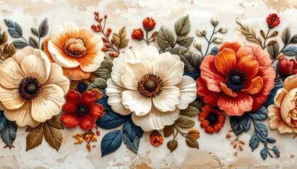 Ornate floral relief, muted colors