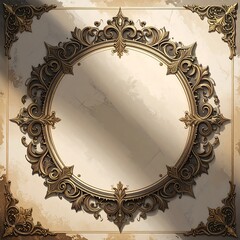Ornate gold frame, circular, on aged paper