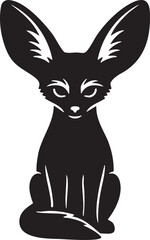 Obraz premium Adorable Fennec Fox with Large Ears Silhouette, Black and White Vector Illustration of Desert Dwelling Mammal
