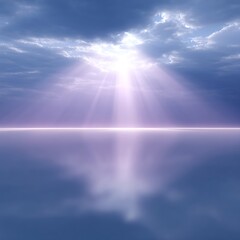 Heavenly beams glowing radiant clouds spiritual bright horizon