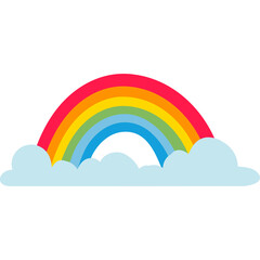 Cartoon Rainbow Arching Over Fluffy Clouds With Vibrant Red Orange Yellow Green Blue Colors Isolated On White Background Digital Art