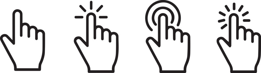 hand drawn vector illustration, A collection of four hand cursor icons