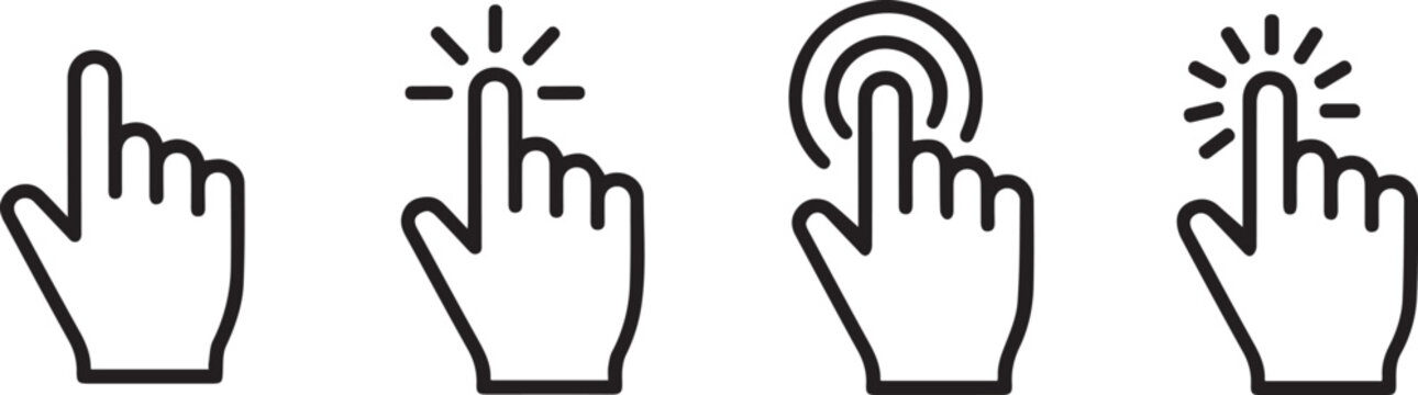 hand drawn vector illustration, A collection of four hand cursor icons