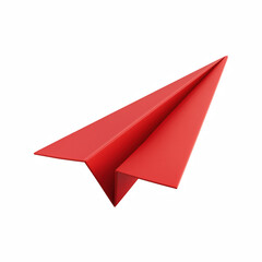 3D red paper plane with smooth matte surface, minimalist flying origami isolated on transparent background