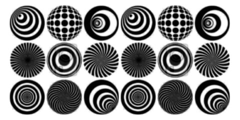 Halftone gradient circles collection. Dots textured round patterns. Cartoon comic radial faded background set. Abstract pixelated elements for frame, poster, collage, banner, flyer. Vector bundle