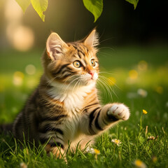 Obraz premium Playful Kitten in Golden Sunlight