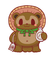 Lucky Tanuki Statue – Hand-drawn Shigaraki Raccoon Dog for Good Fortune