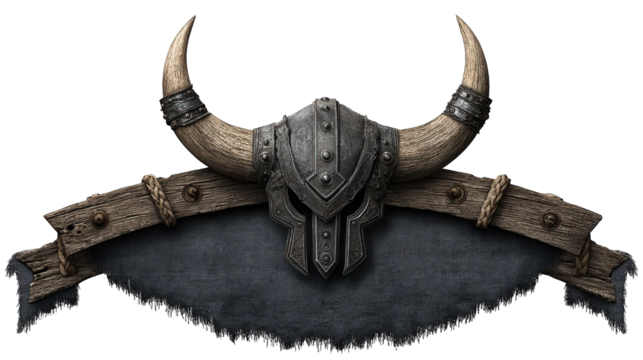 Rustic warrior emblem with horned helmet