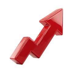 3D red upward arrow showing business growth and success, isolated on transparent background