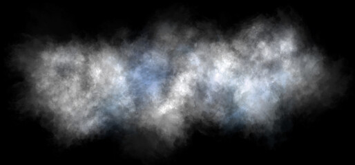 Silvery bright neon smoke, transparent bluish fog. Black background