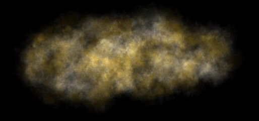Golden bright neon smoke, transparent yellow fog. Black background