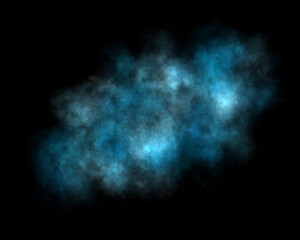 Multicolored bright neon smoke, transparent blue fog. Black background