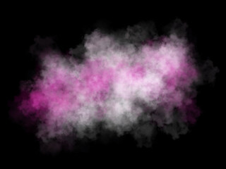 Bright pink smoke, transparent pink white fog cloud.. Black background.