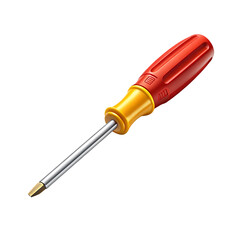 Fototapeta premium Red and yellow handle screwdriver with metal shaft close up isolated on transparent background
