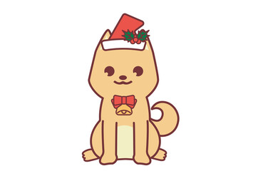 サンタ帽を被ったかわいい柴犬のイラスト