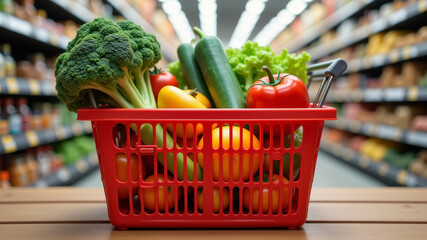 Red basket of vegetables representing limited produce availability in urban stores