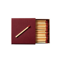Obraz premium Close-up of a single matchstick on a deep red matchbox isolated on transparent background