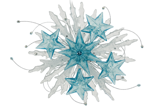 Isolated blue star ornament with faux ice crystals sparkling party decoration holiday flair