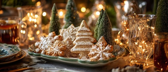 Lavish holiday dessert spread adorned with frosted berries and gold accents